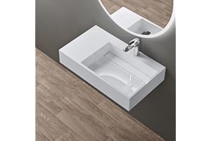 doporro Lavabo Bagno Sospeso Lavabo da Appoggio Rettangolare in Marmo Resina Bianco Lucido, Vasca a Destra 75x43x14 cm con 1 Foro Rubinetto e Piletta Scarico, Colossum12