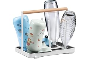 D&D Living® Soporte de Botellas Todo en Uno para SodaStream - Escurreplatos para Botellas de Todo Tipo: Duo/Crystal/Easy, Botellas de Bebida y para Bebés - Soporte de Secado Universal (Metal, Blanco)