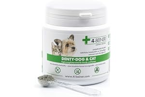 4-BEINER ANIMAL HEALTH 4-BEINER DENTY-Dog & Cat - Poudre de Soin Dentaire pour Chiens et Chats, pour l' hygiène bucco-Dentaire et Contre la Mauvaise haleine, 90 g de Poudre