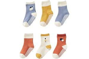 Duomiaomiao 6 Pairs Anti-slip Baby Socks, Cotton Tiny Baby Socks with Grips, Non Skid Baby Ankle Socks for Boys and Girls 1-3 Years