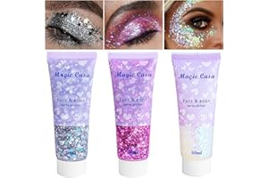 OMLALAYI 3 Color Purpurina Cara,Glitter en Gel,Purpurina Maquillaje,Purpurina Pelo,Glitter Maquillaje,Brillos para La Cara,Para Cuerpo,Cara,Cabello,para Maquillaje Festivo del Partido de Mascarada