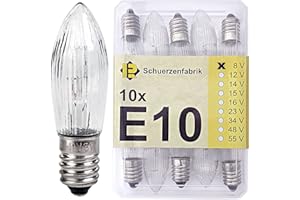 10 bulbs with tip, E10, 8V, 3W, replacement lamps, bulbs, top lamp for fairy lights and Advent candlesticks in a stable plast
