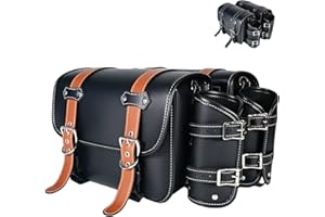 JLOBAMOT Motorcycle Saddle bags|Throw Over Saddlebag|Pvc Faux Leather Side Tool Bags with cup holder|Storage Tool Bag for Motorbike|Universal Motorcycle|Accessories|Waterproof|1Pair|two-color belt|M|Black19