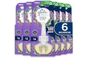 Glade Liquido Elettrico Profumatore per Ambienti con Olii Essenziali, Fragranza Lavanda & Aloe Vera, Fino a 120 Giorni di Profumo, 6 Ricariche da 20ml