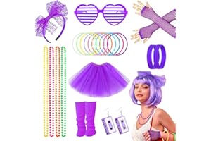MEFOUND 80s Fancy Dress Costume Accessories Se for Women Girls Rainbow Tutu Skirt Leg Warmers Fishnet Gloves Glasses Earrings Bracelet Necklace Headband, Retro Outfit for 80s Party, Dress up Day