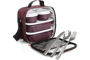 PracticFood - Kit Urban Food Negro Cubiertos - Bolsa térmica porta alimentos. Burdeos