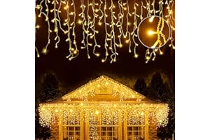 GRESONIC Icicle Lights 500LED 17.5m/57.4ft Warm White Outdoor Hanging Party Fairy String Lights, 8 Modes Plug in Timer for Bedroom Patio Wedding IP44 Waterproof Christmas Decoration (500LED, Warm White)