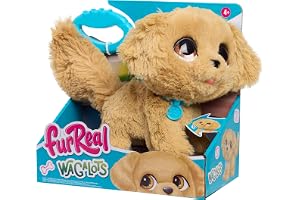 furReal Wag-A-Lots Golden Retriever | Låtsas Pet Pay med plyschhund, innehåller 2 delar avtagbart koppel, batterier ingår, 20 cm hög