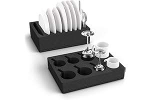 Siegvoll Set di portabicchieri in poliuretano (senza stoviglie) per camper, roulotte, barche, portaposate per 8 piatti + 8 tazze (compatibile con più taglie), nero