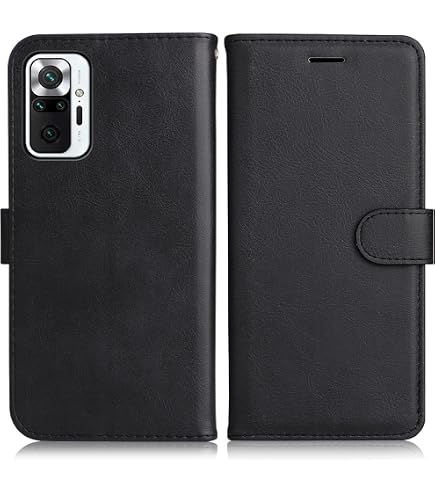 RankOne Cover per Redmi Note 10 Pro (6.67 Inches), Custodia Flip Pelle Portafoglio, Magnetica Libro Bumper Cover Case - Nero
