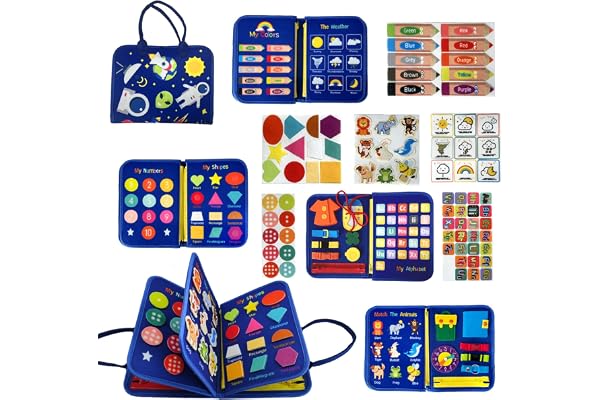 Busy Board Jouet Montessori,Jouets D'activité et de Développement pour Enfants,4 Couches Planche Avec Boucles, Fermetures Éclair,Lacets Attendez,pour Enfants Garçons et Filles Âgés de 2 3 4 5 Ans