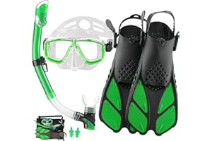 HH HHAO Sport Set da Snorkeling per Adulti con Pinne Corte Regolabili, in Formato da Viaggio, Maschera da Sub di Alta qualità Dry Top Snorkel Tube, con Borsa per Il Trasporto