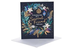 UK Greetings | Christmas Card for Friend | Xmas Presents | Her/Him | Large floral wreath | With Envelope | 18.4 x 15.9 cm