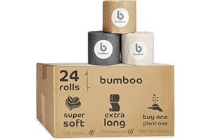 Bumboo Toilet Roll 24 Pack | Wrapped Toilet Paper 3 ply, 300 Sheets | Made from Bamboo and Tree Fibres| Plastic-Free, Soft, Strong, Eco-Friendly & Biodegradable Toilet Tissue