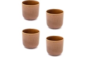 Carousel Home Pack of 4 Natural Brown Reactive Glaze Ceramic Plant Pot | Indoor Cachepot Planter for Succulents and Flowers - 8cm