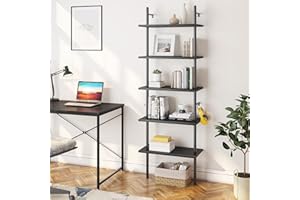 BESTIER Industrial Ladder Shelf 5-Tier Bookcase Rack 180CM Storage Unit with Metal Frame Floating Wall Shelf for Living Room, Office, Bedroom