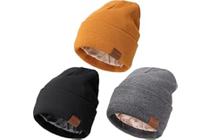 DRESHOW Bonnet d'hiver Doublé de Satin pour Femme Homme Doux et Chaud Bonnet Hiver avec Doublure Soyeuse Tricoté Chapeau avec Satin Doublé Beanie Unisexe