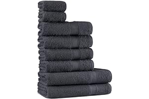 Tuiste Handtücher Set Anthrazit Grau | Baumwolle Handtuch Set 8 Teilig | 2X Badetücher Set, 4X Handtücher, 2X Gästetücher | Weich und Saugstark | Farbe : Anthrazit Grau