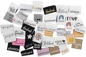 AMELOUA 40 Stück Weblabel Set,Webetiketten,Einnählabel,handmade Label,Weblabel mit Spruch,Etiketten zum Einnähen,Nähen,DIY Etiketten,Nählabel,Textiletiketten,Label Glückskind,Nähzubehör,Geschenkidee