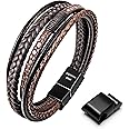 Speroto Men's Adjustable Premium Leather Bracelet - Black/Brown with Stainless Steel Magnetic Clasp, Multi-Layer Braided Genuine Leather Gift for Men/Women