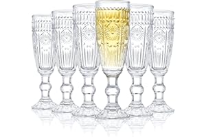 Kingrol Paquete de 6 copas de champán de vidrio de 5 onzas, copas de vino espumoso vintage para champán, cava, prosecco