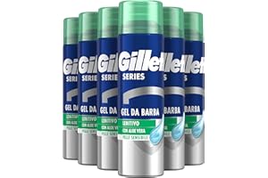 Gillette Series GEL DA BARBA LENITIVO Con Alove Vera, Protezione Completa Dalle Irritazioni, Rinfresca e Lenisce, Rasatura Confortevole, 200ml X6