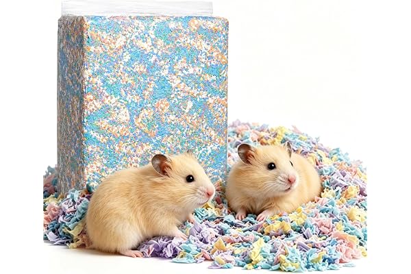 Bcuuozeeing hamsterströ 450 g, 4 färger, superabsorberande pappersströ för små djur, absorberande med luktkontroll, smådjursströ för marsvin, kanin, råttor
