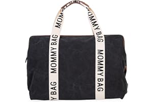 Childhome, Mommy Bag, Sac à Langer, Maternité, Sac de voyage, Grande Contenance, Tapis à Langer, Bandoulière Ajustable, Compartimenté, Poche Isotherme, Passage pour Valise, Collection Signature Noir