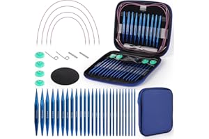 Coopay 13 Paires Aiguilles Circulaires Tricot Interchangeable de 3,0-10,0mm, Aiguille à Tricoter en Aluminium, Kit Tricot Debutant, Aiguille Circulaire Tricot pour Layette, Pull, Écharpe - Bleu