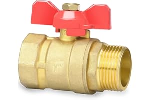 Noosverl Zawór kulowy 1 cal, zawór odcinający wodę z uchwytem skrzydłowym, 1" IG/AG DN25 PN16, do rur wodociągowych/kranów