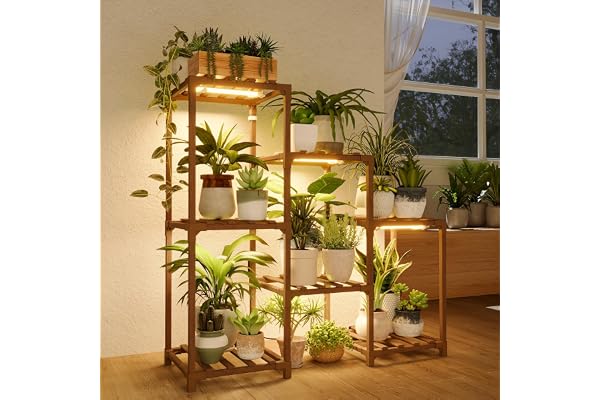Bamworld Växtställ med Växtljus Växthylla för Flera Krukor 3 Nivåer Stege Växthållare för Vardagsrum Patio Boho Heminredning