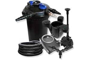 SunSun Kit filtration bassin à pression 30000l 18W UVC NEO10000 80W Pompe 25m Tuyau Skimmer Fontaine