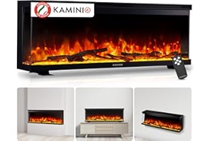 KAMINIO Camino elettrico LEA - Caminetto 3-in-1 con vista panoramica, riscaldamento, effetto fiamma 3D, 12 colori di fiamma, telecomando (50 pollici)