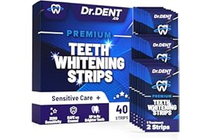 DrDent Premium Teeth Whitening Strips - 20 Sessions Non-Sensitive Formula 40 Peroxide Free Safe for Enamel + Mouth Opener Included