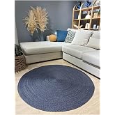 MaVaux J&uuml;t Yuvarlak Hasır G&ouml;r&uuml;n&uuml;ml&uuml; Klasik Halı Kilim BambuLacivert 70 x 70