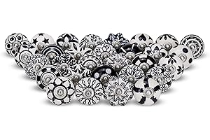 FURNISHFUL FINESSE Verschiedene schwarze Keramik-Schrankknöpfe für Schubladen, Küchenschränke, Schränke, Boho-Stil, mehrfarbig, dekorative Möbelbeschläge, Kommoden, Schubladen, 30er-Set