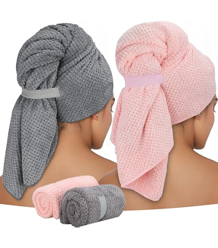 YFONG Mikrofaser-Haarturban Für Damen | Supersaugfähig | Schnell Trocknend | 2 Stück | Anti-Frizz