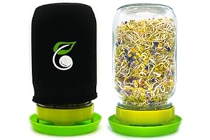 Grow Your Pantry 32oz Black Indoor Sprouting Jar Kit: Mason Jar with Mesh Lid, Drip Tray, Washable Cover - Sprout Maker for Home