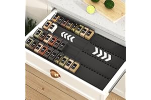 Homhut Gewürzregal Schublade 4 Etagen, Gewürz Organizer Schublade, Gewürz Schubladeneinsatz, Schubladen Ordnungssystem von 33cm bis 62cm, Organizer für Küche, Arbeitsfläche, Schrank, Regal