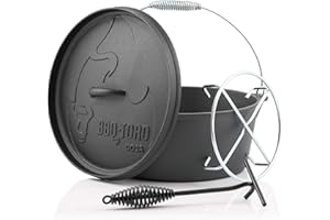 ‎BBQ-TORO BBQ-Toro Dutch Oven Alpha Serie | 7,2 Liter (DO9AX), Topf ohne Füße | bereits eingebrannt - preseasoned | Gusseisen Kochtopf | Bräter mit Deckelheber