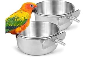 GOVNPJ 2X Comedero de Acero Inoxidable Loro - Accesorios para Aves - Alimentador para pájaros - Contenedor de Comida para Aves-Comedero Bebedero para Jaula