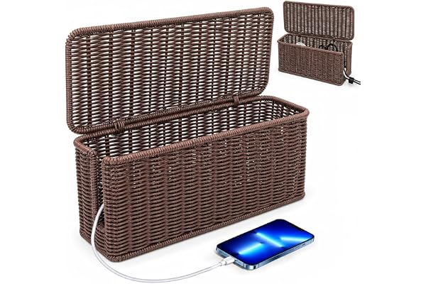 Rottingkabelhanteringsbox, handgjord kabelbox med lock, kabelhanteringsbox med sidoöppning, trasselkablar, gömskrivbord, uttagslåda för kontor, hem