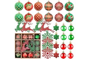 HEREER Weihnachtskugel Ornamente-40pcs Bruchsicherer Weihnachtsbaum-Dekorative hängende Ornamente mit Schleife für Weihnachtsfeier-Kranz-Home-Dekoration (Rot,Grün)