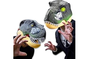 Crelloci Dinosaur Mask LED Lighted Eyes T-rex Mask with Sounds Realistic Teeth with Movable Jaw Open Mouth Dino Mask Halloween Party Cosplay Costume and Role-Play Gift