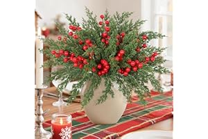 Betylifoy 40PCS Rami Di Pino Artificiali Natalizi con Bacche Rosse e Steli Rami Pino Decorativi Norfolk Rami Di Pino Artificiale per Decorazioni Natalizie DIY per Feste e Ricorrenze (40)