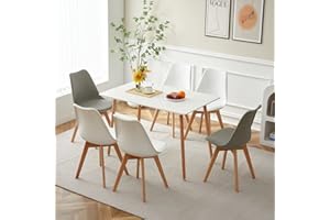 LafeuR Set di 6 sedie da pranzo con 6 sedie, set da 6 sedie da pranzo con tavolo per soggiorno, cucina, ufficio (tavolo bianco + 4 bianco e 2 sedie grigie), SE-1WH+TP-4W-2G-HH