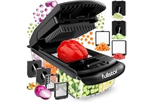 FULLSTAR Coupe Legumes Multifonctions - Spiraliseur et Decoupe Legumes Manuel - Coupe Legume Cube Oignon Carotte Concombre Tomates Fruits - Cuisine Accessoires (4-en-1 Noir)