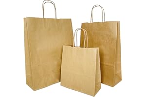 FLORIO CARTA Pacco da 25 Shopper in carta da 100 GR. | Colore Avana | Manico in Carta Ritorta | Dimensione: 18x08x20 cm | Disponibile in Varie Misure e Anche nel Colore Bianco