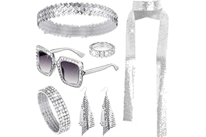 Goenb 6 Pezzi 70s Disco Accessori Donna, Disco Costume Accessori Disco Abbigliamento Disco Gioielli per Le Donne 70s per Vestire la Festa (Argento)