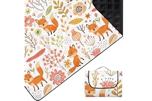 Outplea Bambini Coperta Picnic Impermeabile 200 * 200 CM, Telo da Picnic Lavabile in Lavatrice, Tappeto da Mare Grande 3 Strati per Campeggio Spiaggia Escursioni, Volpi